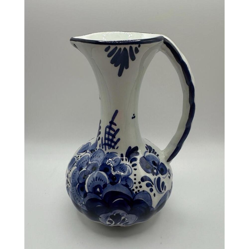 Vintage Delft Handpainted Holland Blue White 5.5” Pitcher Signed